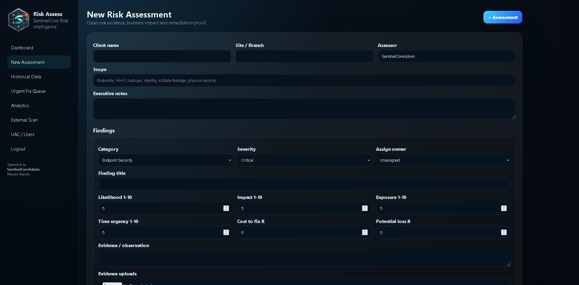 SentinelCore RiskAssess screenshot 3